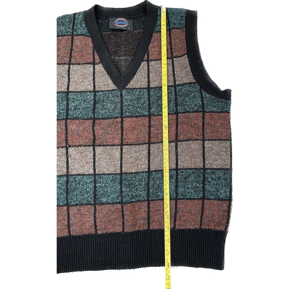 Vintage Jantzen Wool Acrylic Check USA Medium Vneck Sweater Vest VTG - Picture 6 of 6